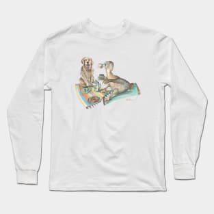 Dodo and dog tea party mug teeshirt, card, sticker apparel Long Sleeve T-Shirt